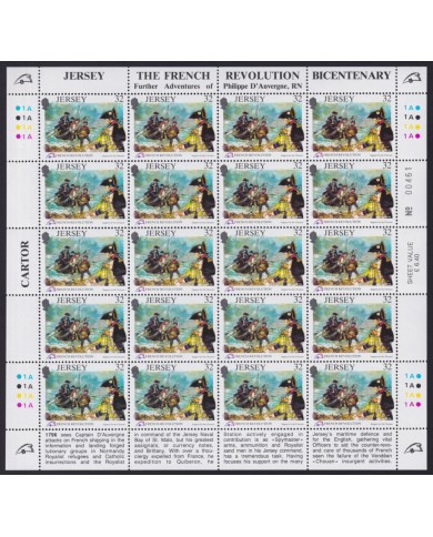 F-EX40069 UK ENGLAND JERSEY MNH 1989 SHEET FRANCE REVOLUTION BICENTENARY.