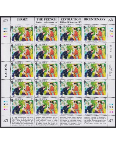 F-EX40069 UK ENGLAND JERSEY MNH 1989 SHEET FRANCE REVOLUTION BICENTENARY.