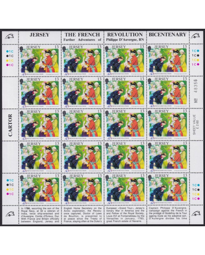 F-EX40069 UK ENGLAND JERSEY MNH 1989 SHEET FRANCE REVOLUTION BICENTENARY.