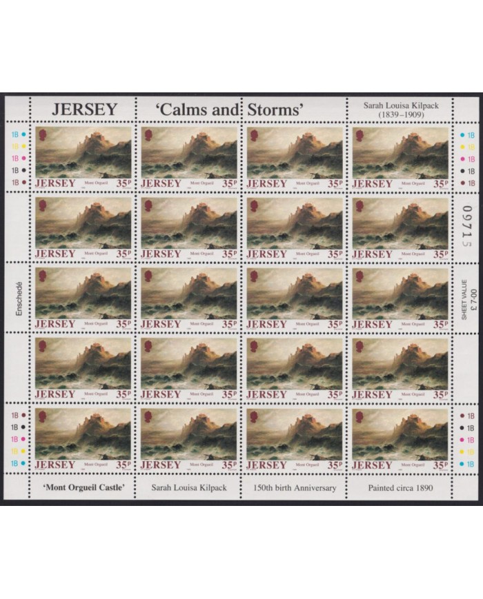 F-EX40070 UK ENGLAND JERSEY MNH 1989 SHEET ART PAINTING SARA LOUISA KILPACK CALM & STORMS.