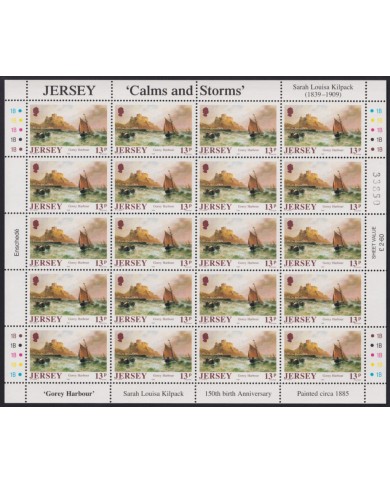 F-EX40070 UK ENGLAND JERSEY MNH 1989 SHEET ART PAINTING SARA LOUISA KILPACK CALM & STORMS.