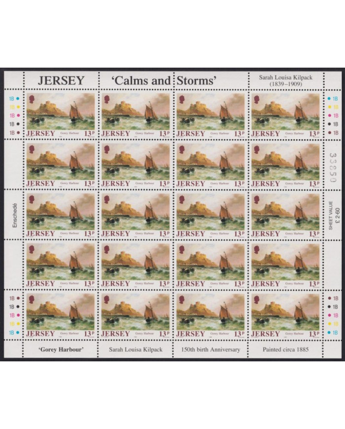 F-EX40070 UK ENGLAND JERSEY MNH 1989 SHEET ART PAINTING SARA LOUISA KILPACK CALM & STORMS.