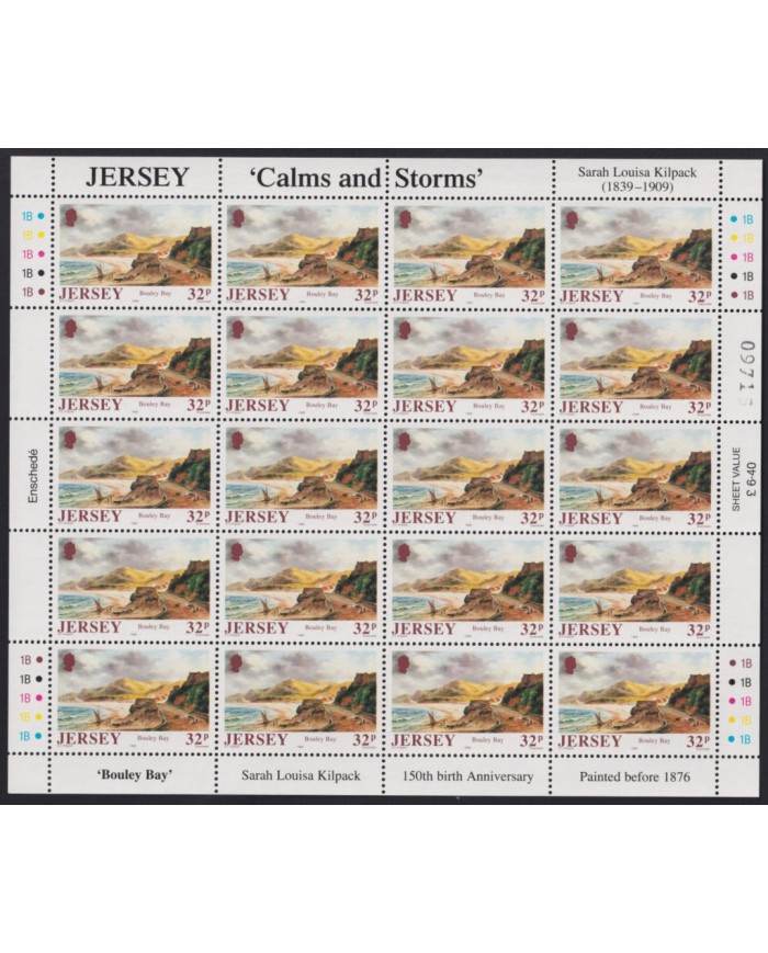 F-EX40070 UK ENGLAND JERSEY MNH 1989 SHEET ART PAINTING SARA LOUISA KILPACK CALM & STORMS.