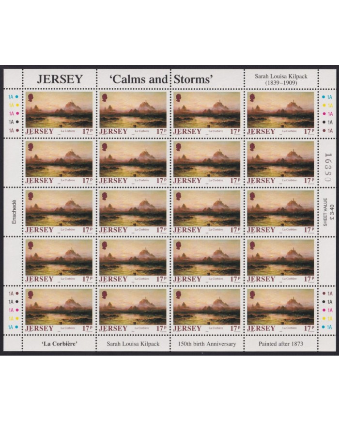 F-EX40070 UK ENGLAND JERSEY MNH 1989 SHEET ART PAINTING SARA LOUISA KILPACK CALM & STORMS.