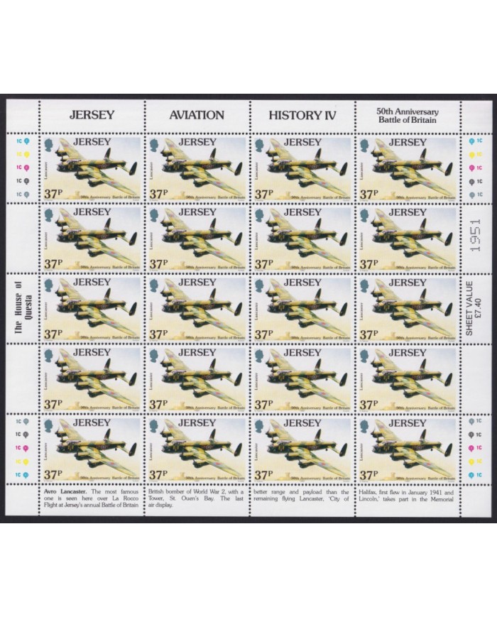 F-EX40071 UK ENGLAND JERSEY MNH 1989 SHEET WWII 50th ANIV BATTLE OF BRITAIN AVION AIRPLANE.