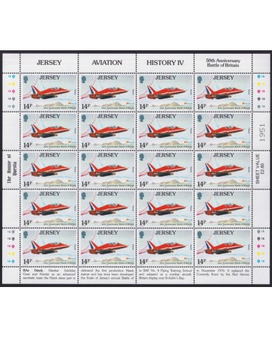 F-EX40071 UK ENGLAND JERSEY MNH 1989 SHEET WWII 50th ANIV BATTLE OF BRITAIN AVION AIRPLANE.