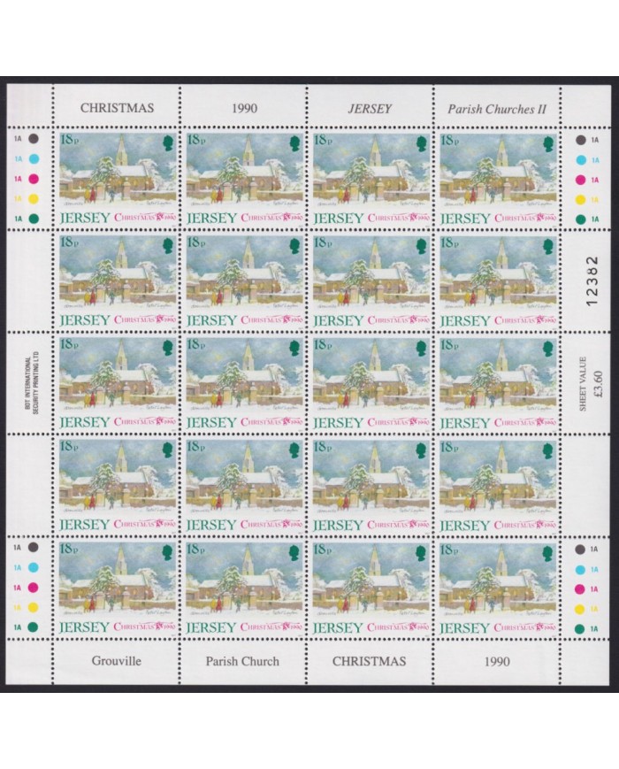 F-EX40072 UK ENGLAND JERSEY MNH 1990 SHEET CHRISTMAS NAVIDAD CHURCH ART PAINTING.