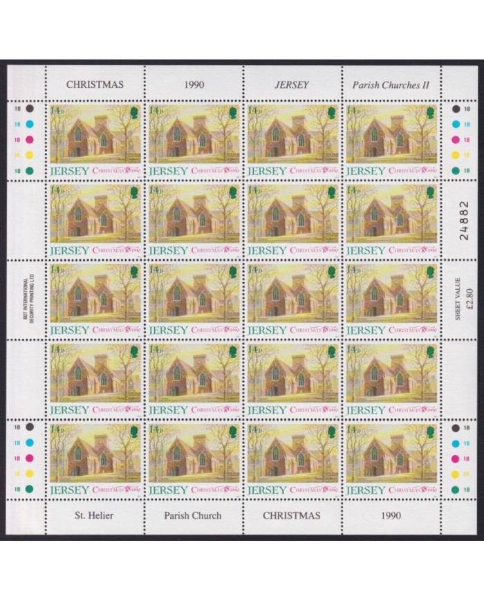 F-EX40072 UK ENGLAND JERSEY MNH 1990 SHEET CHRISTMAS NAVIDAD CHURCH ART PAINTING.
