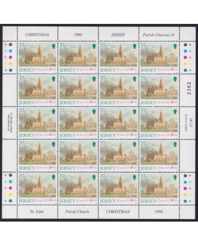 F-EX40072 UK ENGLAND JERSEY MNH 1990 SHEET CHRISTMAS NAVIDAD CHURCH ART PAINTING.