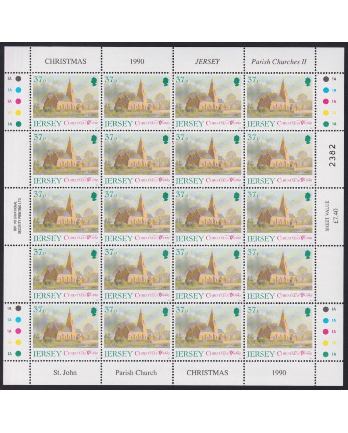 F-EX40072 UK ENGLAND JERSEY MNH 1990 SHEET CHRISTMAS NAVIDAD CHURCH ART PAINTING.