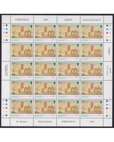 F-EX40072 UK ENGLAND JERSEY MNH 1990 SHEET CHRISTMAS NAVIDAD CHURCH ART PAINTING.