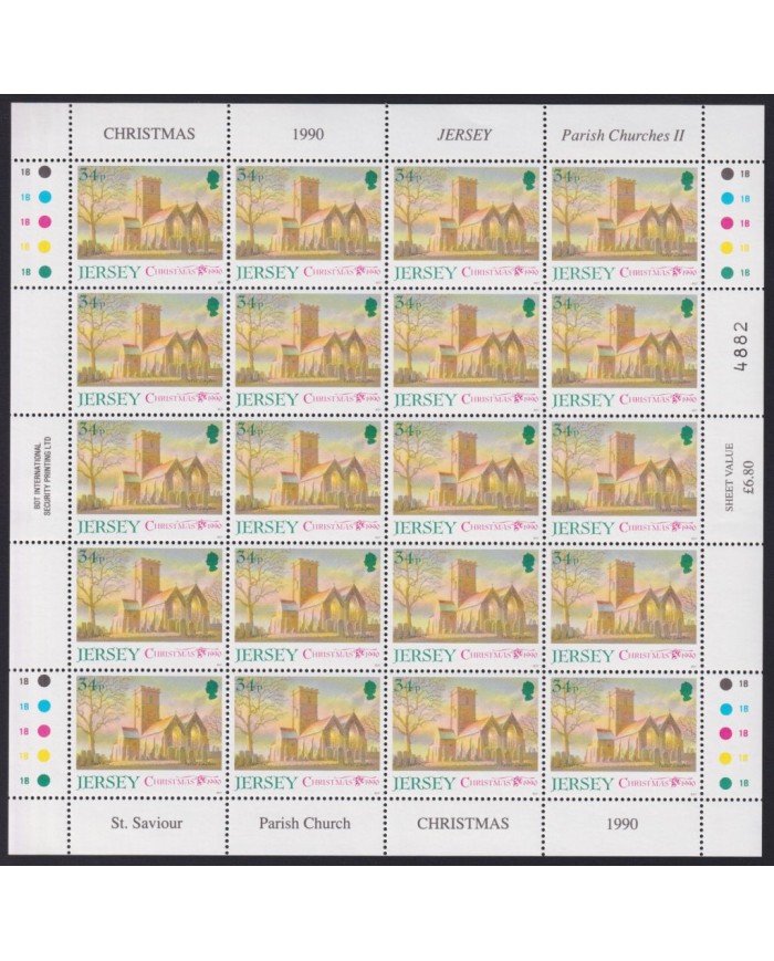 F-EX40072 UK ENGLAND JERSEY MNH 1990 SHEET CHRISTMAS NAVIDAD CHURCH ART PAINTING.
