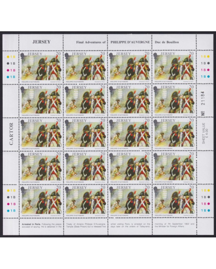 F-EX40073 UK ENGLAND JERSEY MNH 1991 SHEET PHILIPPE D´AUVERGE ADVENTURE SHIP.