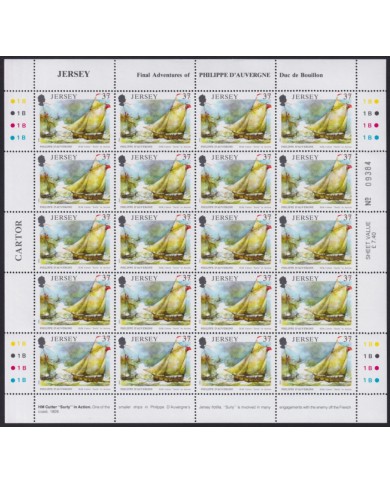 F-EX40073 UK ENGLAND JERSEY MNH 1991 SHEET PHILIPPE D´AUVERGE ADVENTURE SHIP.