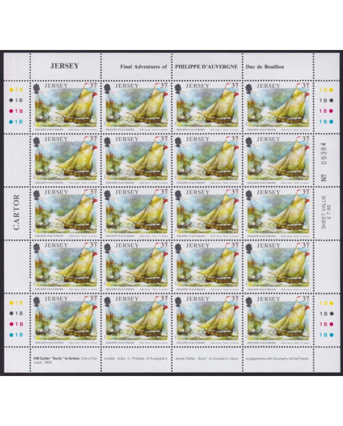F-EX40073 UK ENGLAND JERSEY MNH 1991 SHEET PHILIPPE D´AUVERGE ADVENTURE SHIP.