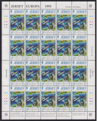 F-EX40074 UK ENGLAND JERSEY MNH 1991 SHEET EUROPA SATELLITE SPACE COMMUNICATIONS.