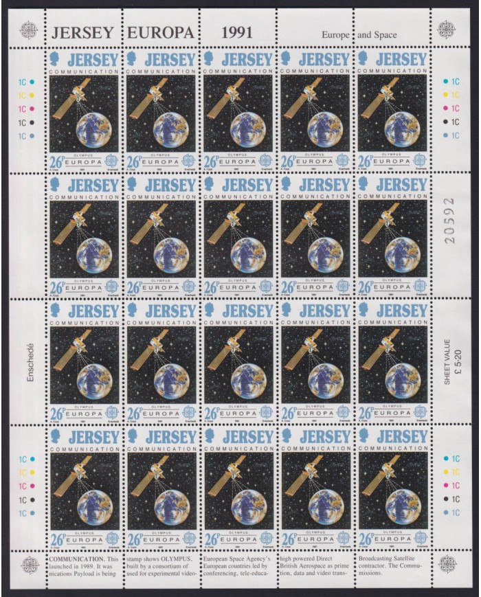 F-EX40074 UK ENGLAND JERSEY MNH 1991 SHEET EUROPA SATELLITE SPACE COMMUNICATIONS.