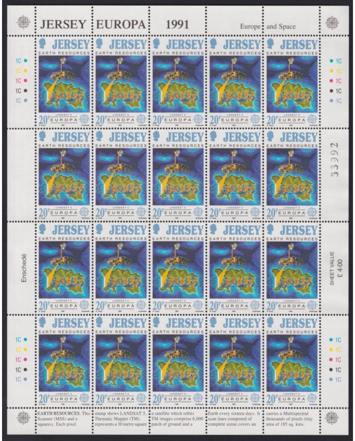 F-EX40074 UK ENGLAND JERSEY MNH 1991 SHEET EUROPA SATELLITE SPACE COMMUNICATIONS.