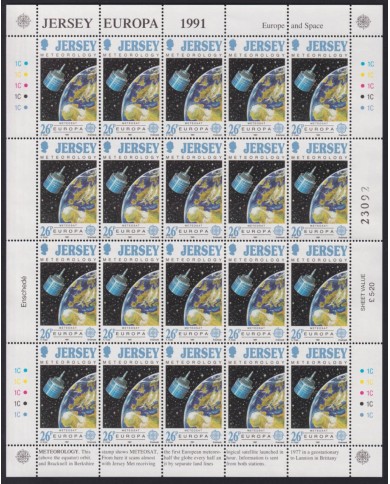 F-EX40074 UK ENGLAND JERSEY MNH 1991 SHEET EUROPA SATELLITE SPACE COMMUNICATIONS.