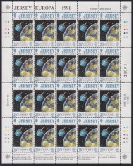 F-EX40074 UK ENGLAND JERSEY MNH 1991 SHEET EUROPA SATELLITE SPACE COMMUNICATIONS.