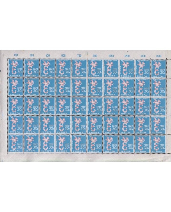 F-EX40078 GERMANY SAAR SAARLAND MNH 1958 EUROPA COMPLETE SHEET ORIGINAL GUM.
