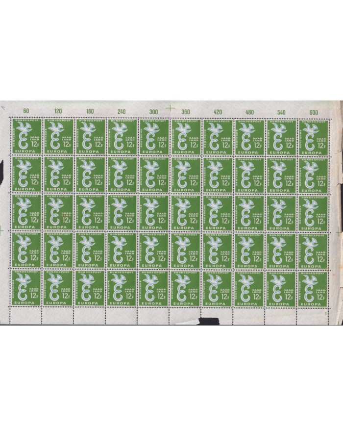 F-EX40078 GERMANY SAAR SAARLAND MNH 1958 EUROPA COMPLETE SHEET ORIGINAL GUM.