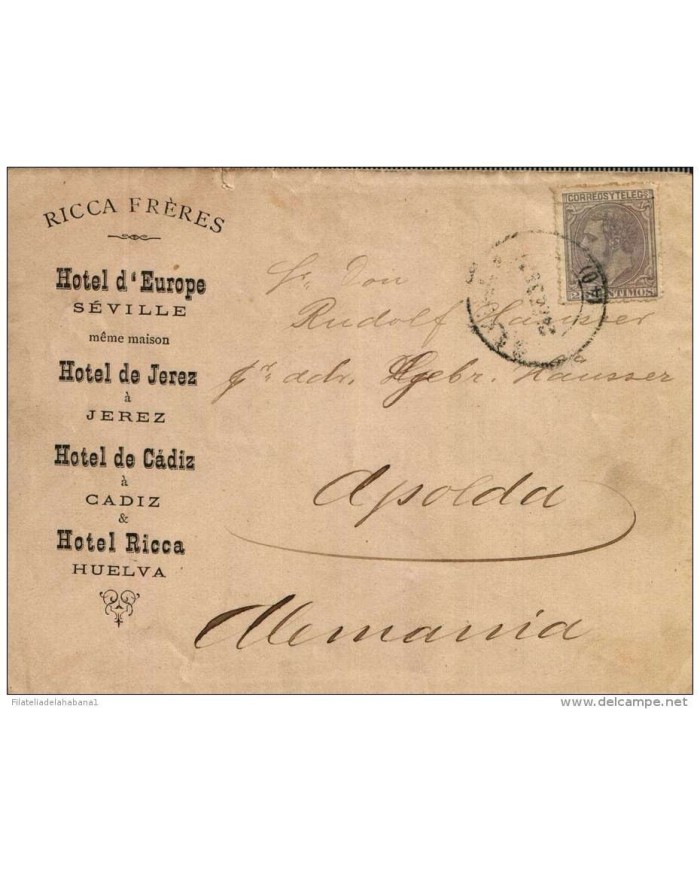 F-EX291 SPAIN ESPAÑA 1887 HOTEL DE EUROPA. TO GERMANY 1887