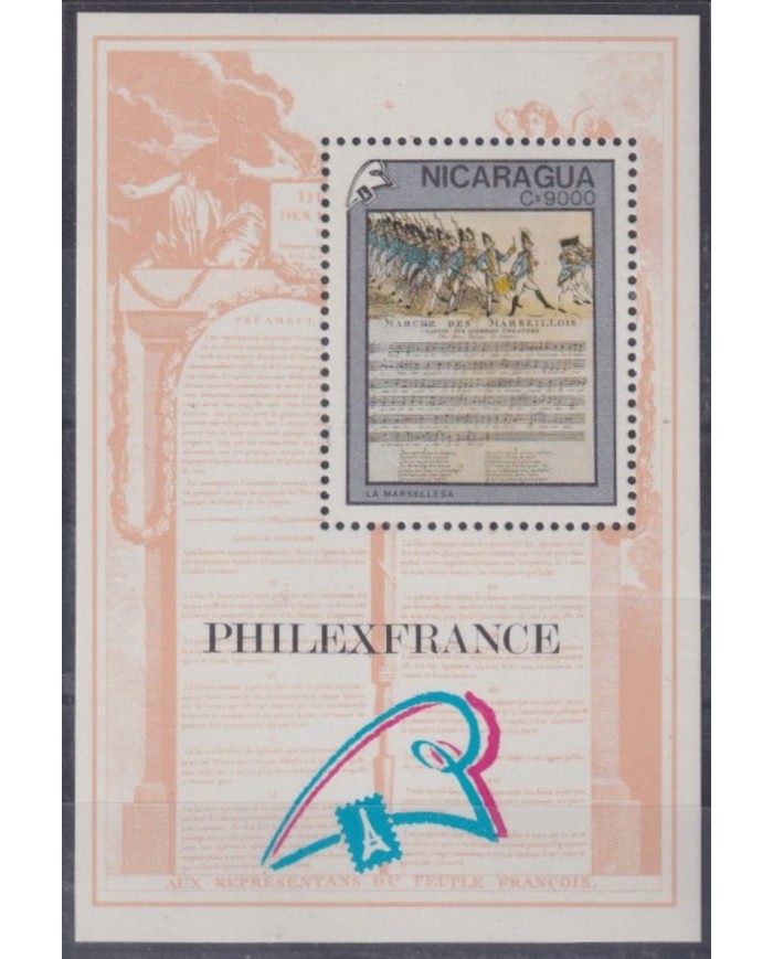 F-EX40648 NICARAGUA 1992 MNH PHILEXFRANCE REVOLUTION MUSIC LA MARSELLESA