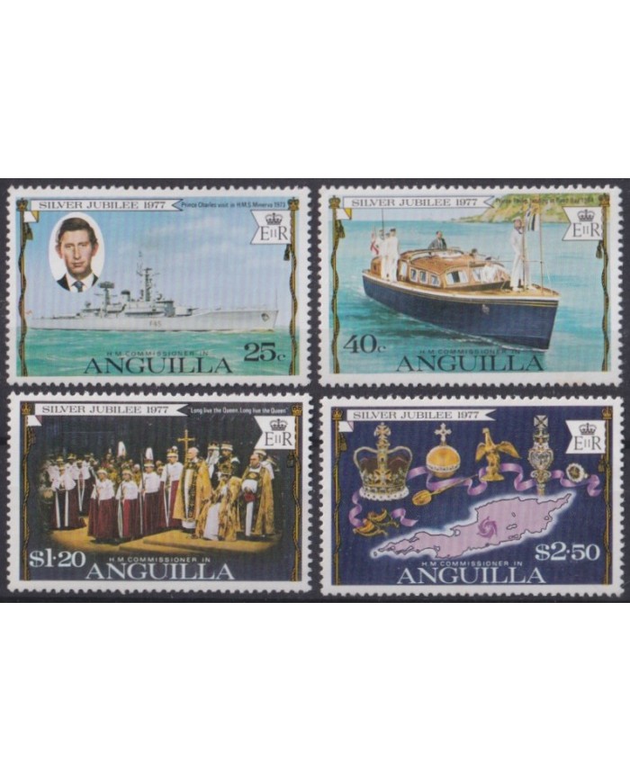F-EX40707 ANGUILLA MNH 1977 ROYAL SILVER JUBILEE SHIP JEWERLY HMS MINERVA.