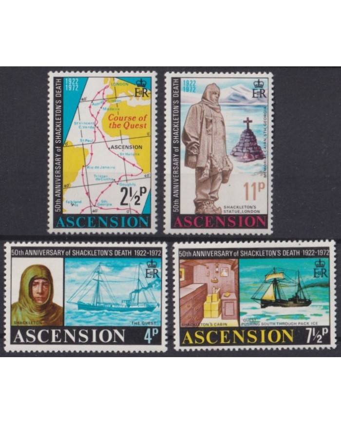 F-EX40743 ASCENSION MNH 1972 EXPLORATION SHACKLETON DEATH ANNIV SHIP MAP.
