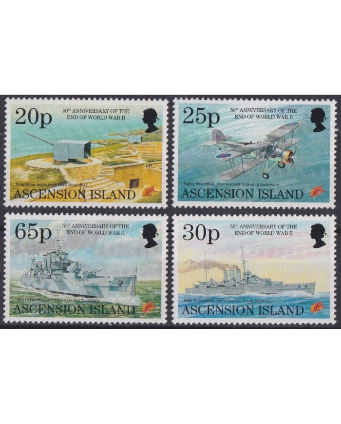 F-EX40767 ASCENSION MNH 1995 50th ANIV END WORLD WAR WWIIBATTLE AVION AIRPLANE.