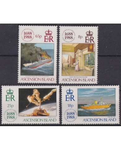 F-EX40777 ASCENSION MNH 1988 TRINCENTENARY OF LLOYD INSURANCE COSMOS SPACE SHIP.