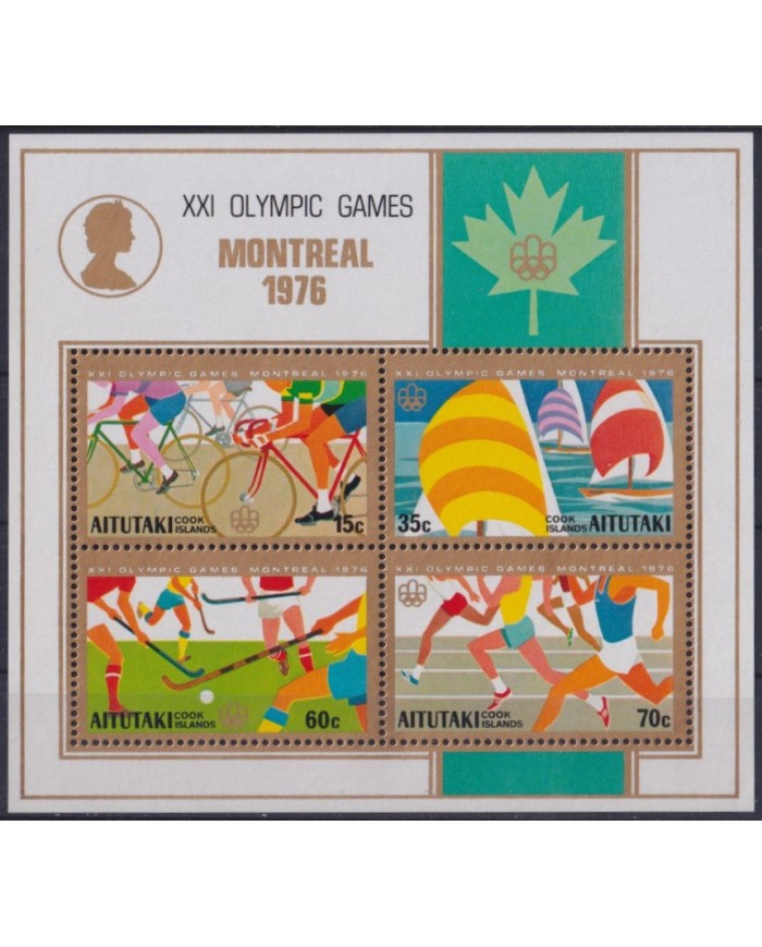 F-EX40886 AITUTAKI MNH 1976 OLYMPIC GAMES MONTREAL ATHLETISM HOCKEY CYCLE.