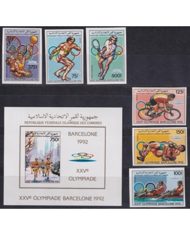F-EX29778 COMORES MNH 1992 IMPERF SET BARCELONA OLYMPIC GAMES ATHLETISM CYCLING.