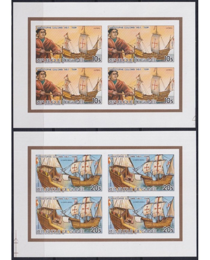 F-EX26349 GUINEE GUINEA MNH 1985 ISSUE 5000 GOLDEN SHEET DISCOVERY COLUMBUS SHIP.