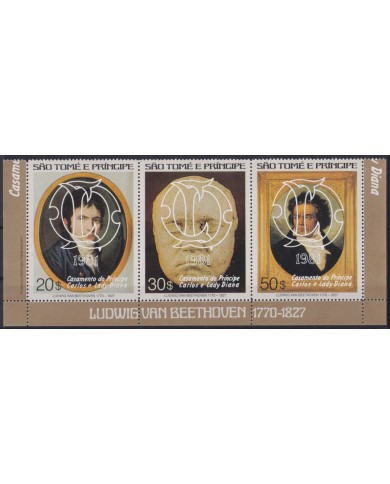 F-EX39682 SAO TOME I PRINCIPE MNH 1984 BEETHOVEN MUSIC OVENPRINT ROYAL WEDDING DIANA.