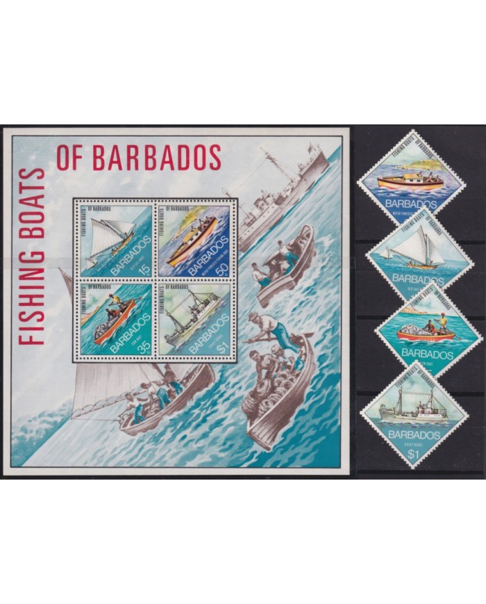 F-EX39269 BARBADOS MNH 1974 FISHING BOATS SHIP BARCOS.