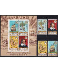 F-EX39268 BARBADOS MNH 1975 350th ANIV FIRST SETTLEMENTS SHIP BARCOS BEARDED FIG TREE.