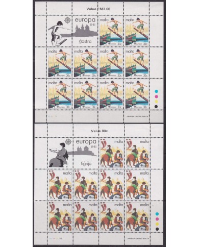 F-EX40417 MALTA MNH 1981  EUROPA CEPT 2 SHEET EQUESTRIAN TRADITIONAL SPORT.