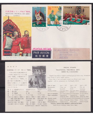 F-EX40932 JAPAN NIPPON MNH 1971 FDC TRADITIONAL THEATRE ART DANCE TO SPAIN.
