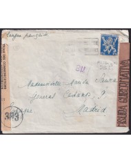 F-EX39478 BELGIUM BELGIQUE 1945 WWII COVER TO SPAIN CENSORSHIP.