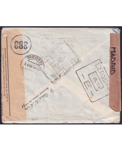 F-EX39478 BELGIUM BELGIQUE 1945 WWII COVER TO SPAIN CENSORSHIP.