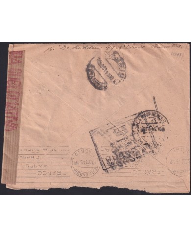 F-EX39479 BELGIUM BELGIQUE 1945 WWII COVER TO SPAIN CENSORSHIP.