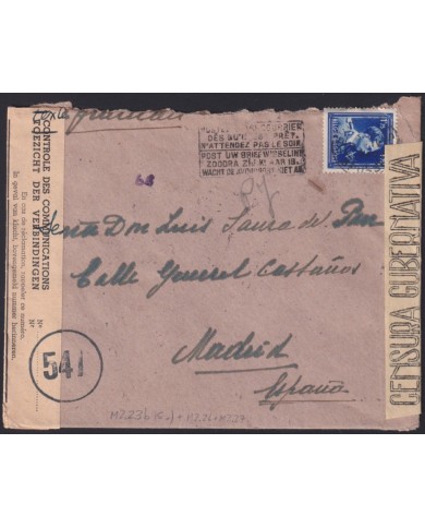 F-EX39481 BELGIUM BELGIQUE 1945 WWII COVER TO SPAIN CENSORSHIP.