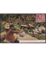 F-EX32264 PANAMA POSTCARD 1909 NATIVE GIRL MEALING CORN TO FRANCE.