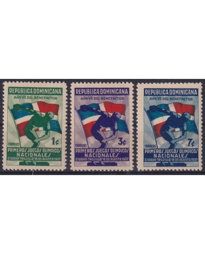 F-EX34511 DOMINICANA DOMINICAN REP 1935 MLH NATIONAL GAMES FLAG DISCOBOLO.