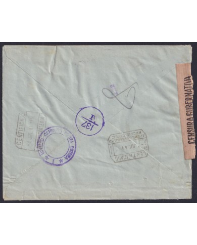 F-EX34444 ITALY ITALIA REGISTERED COVER MUSSOLINI & HITL. CENSORSHIP SPAIN.