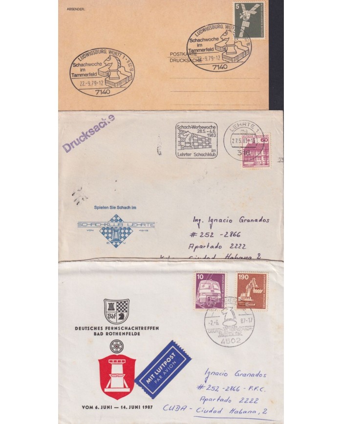 F-EX1916 ALEMANIA GERMANY DDR 10 SPECIAL CANCEL CHESS AJEDREZ.