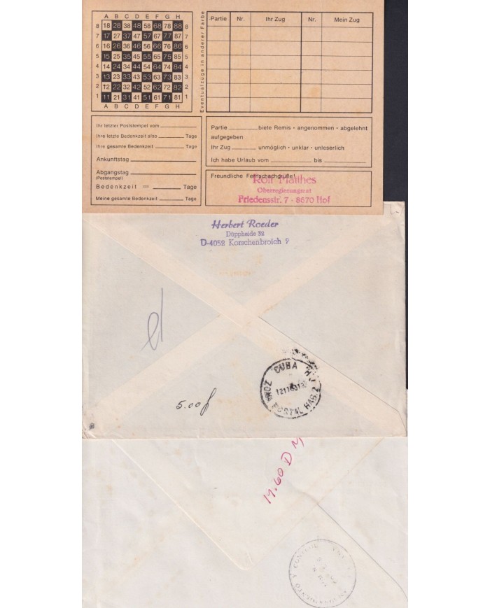 F-EX1916 ALEMANIA GERMANY DDR 10 SPECIAL CANCEL CHESS AJEDREZ.