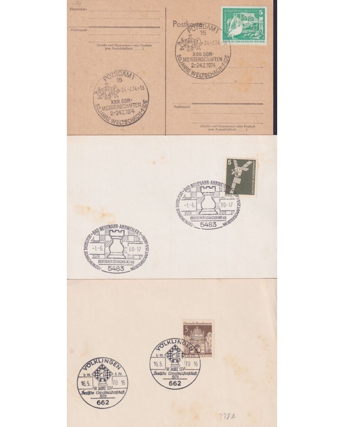 F-EX1916 ALEMANIA GERMANY DDR 10 SPECIAL CANCEL CHESS AJEDREZ.